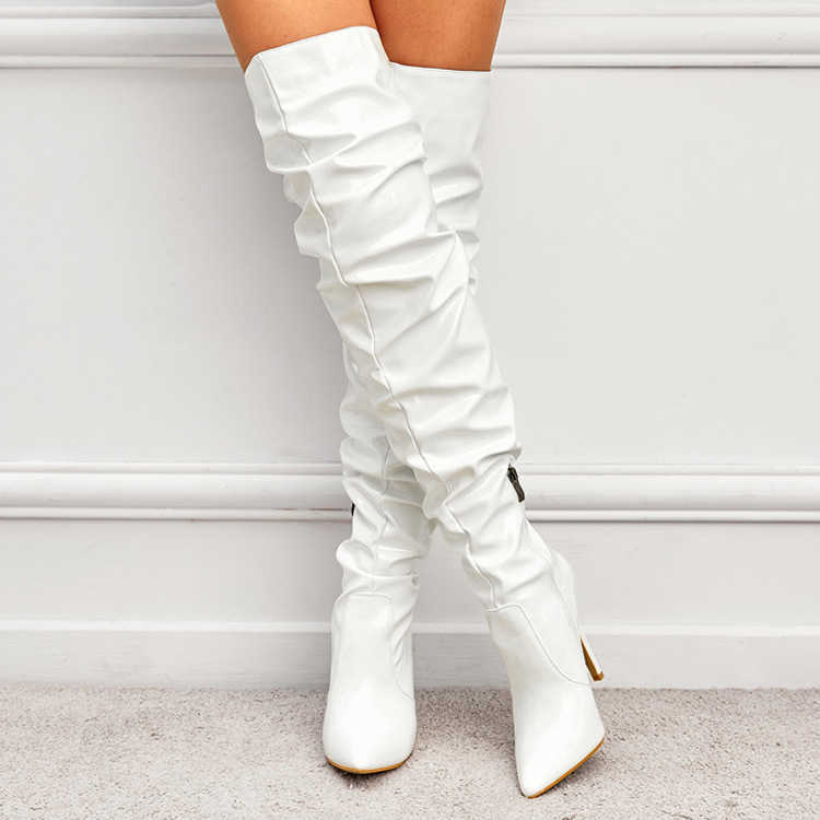 Boots autumn and winter style high-heeled long tube boots, high tube women's boots, folded and stacked over the knee boots