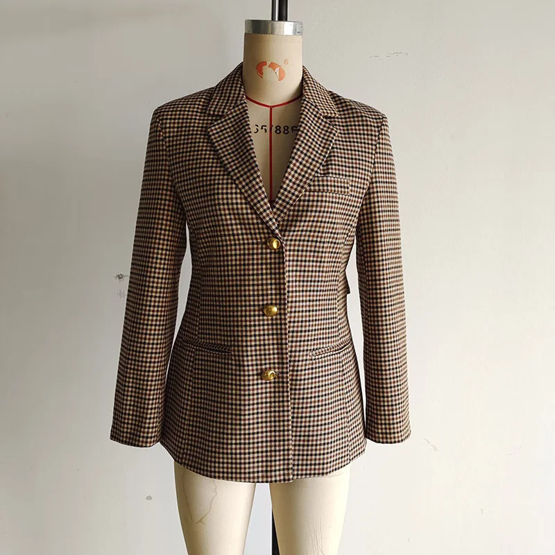 Women Summer Slim Blazers Suit Coats Casual Plaid Belt Single Breasted Female Elegant Street Blazer Outerwear Clothing 250908