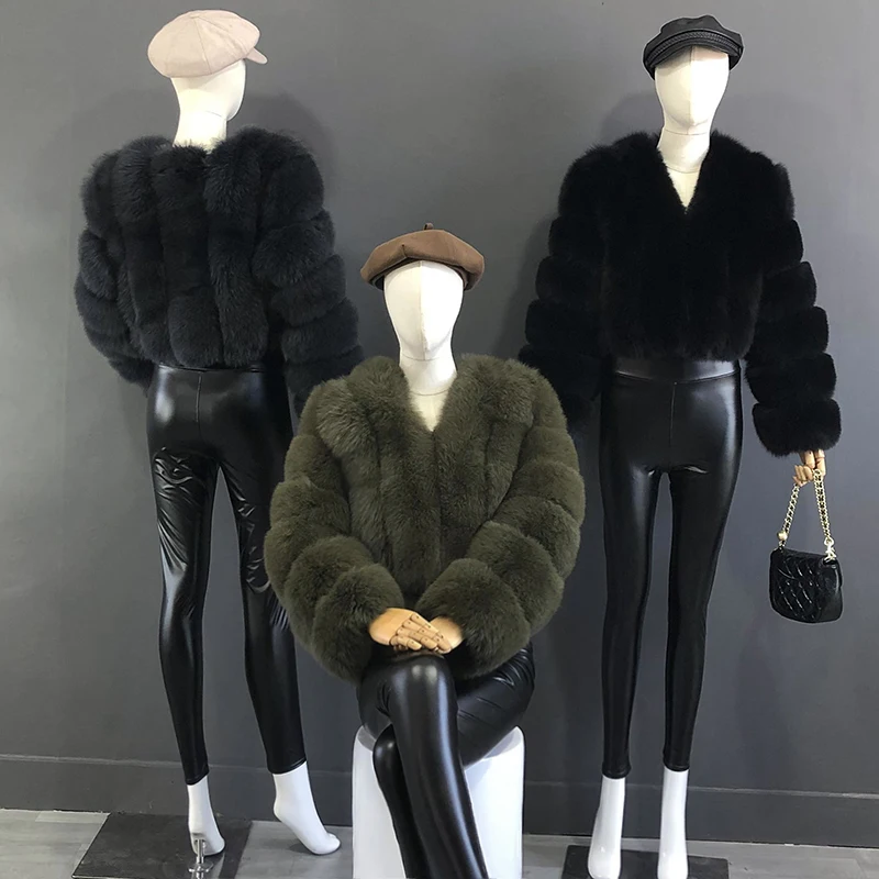 2025 New Style Women Fur Coat Real Fox Fur Jacket Natural Fox Fur Short Style Clothing Full Length Sleeve Female Coat