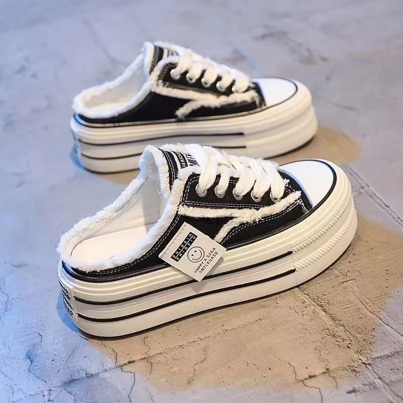 Casual New Height Increasing Platform Canvas Women Summer Outer White Sneakers Slipper Slip on Sandals Vulcanize Shoes 2945