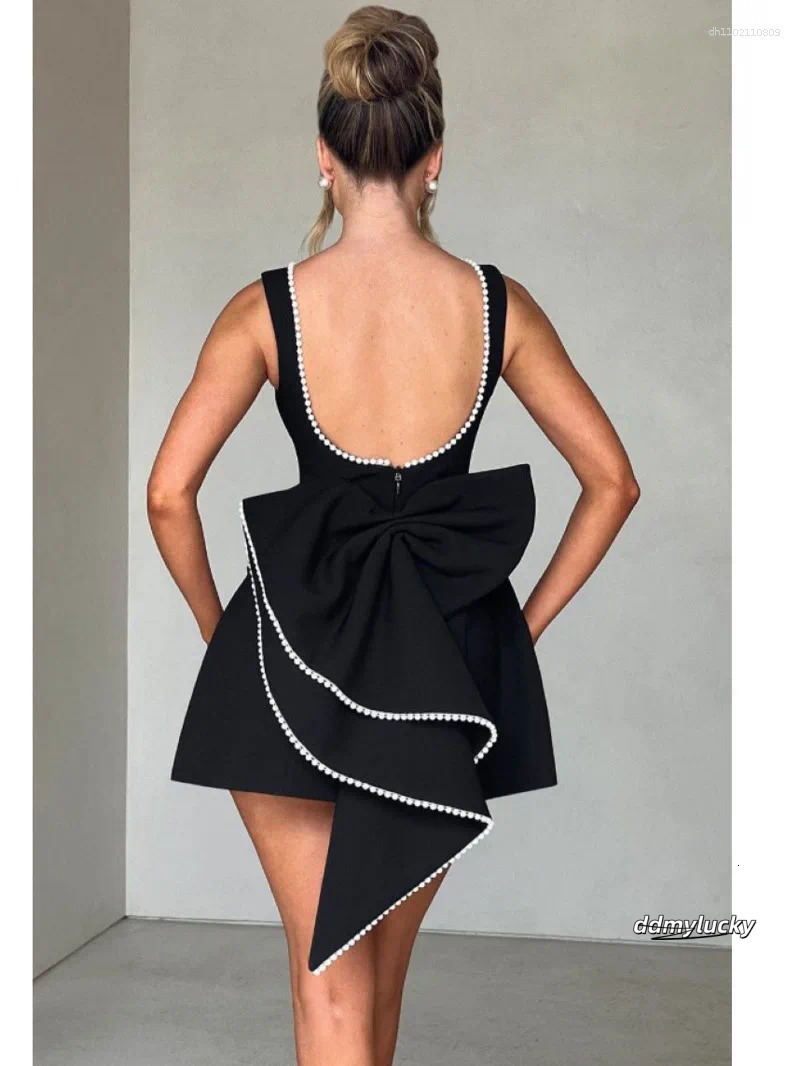 Elegant Mini Dress With Pearl Bow Detail - Perfect For Parties, Weddings, And Special Ocns ddmyLucky ddmyLucky ddmyLucky