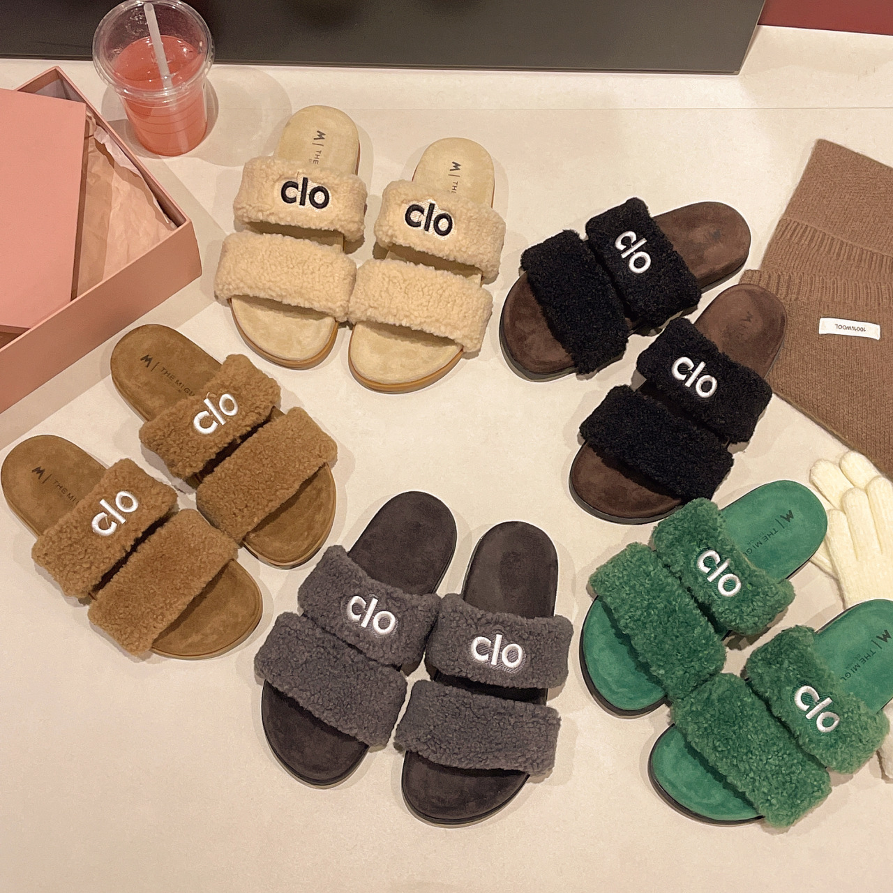 Free shipping Furry lambskin open-toe double-laced lettered open-toe fashionable trendy slippers