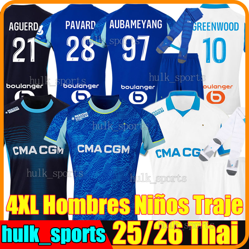 4XL 2025/26 Marseile AUBA soccer jerseys OM maillot de foot GREENWOOD PAVARD AGUERD PAIXAO GOUIRI MAUPAY HOJBJERG HARIT RULLI men kids kits socks sets football shirts