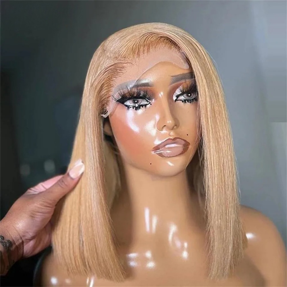 200% Density Honey Blonde Wig 13x6 HD Lace Front Wig Short Bob Human Hair Wig Bone Straight Lace Frontal Wigs Human Hair Pre Plucked Glueless Wigs for