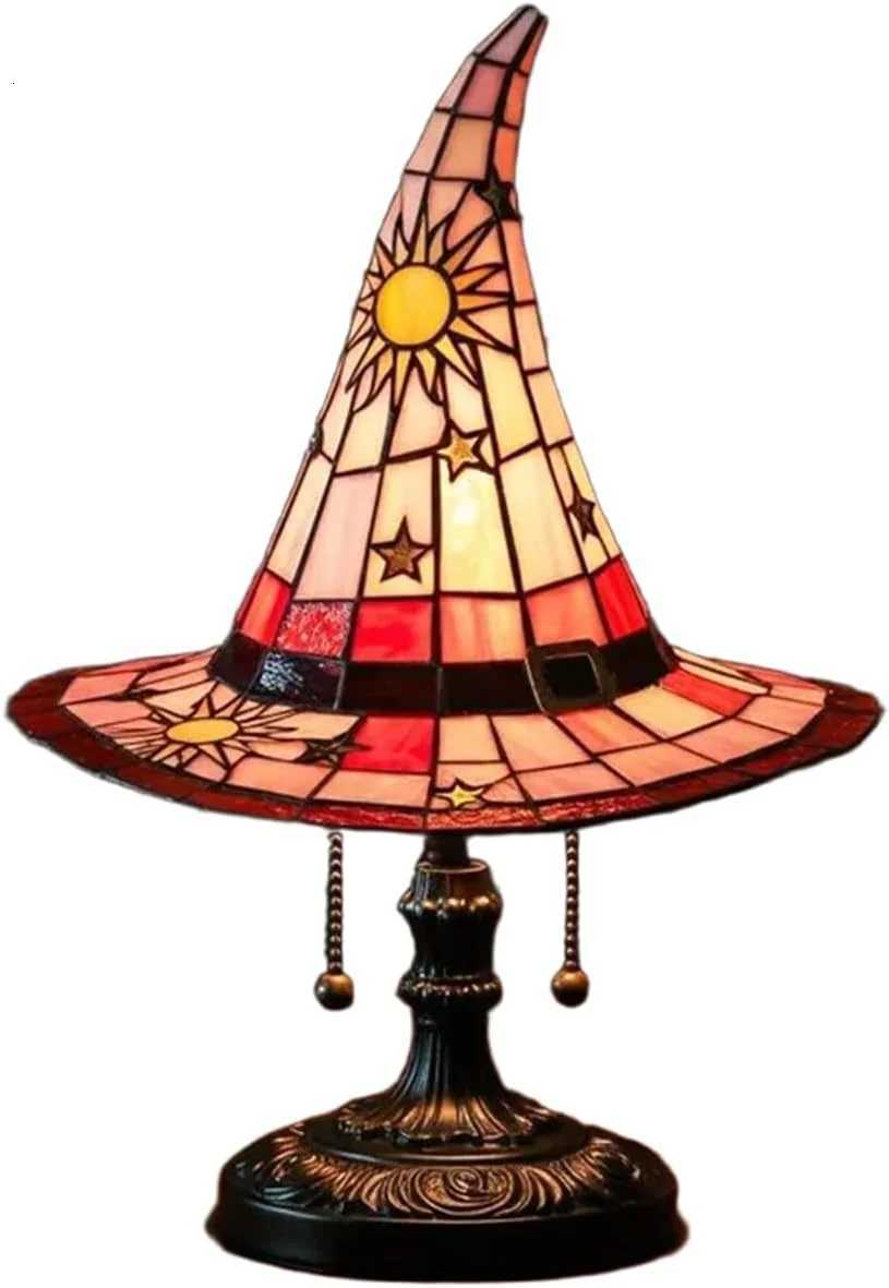 Stained Glass Witch Hat Lamp Bedside Night Light Halloween Decor Perfect for Halloween Decorations Haunted Houses Living RoomsXJ250908