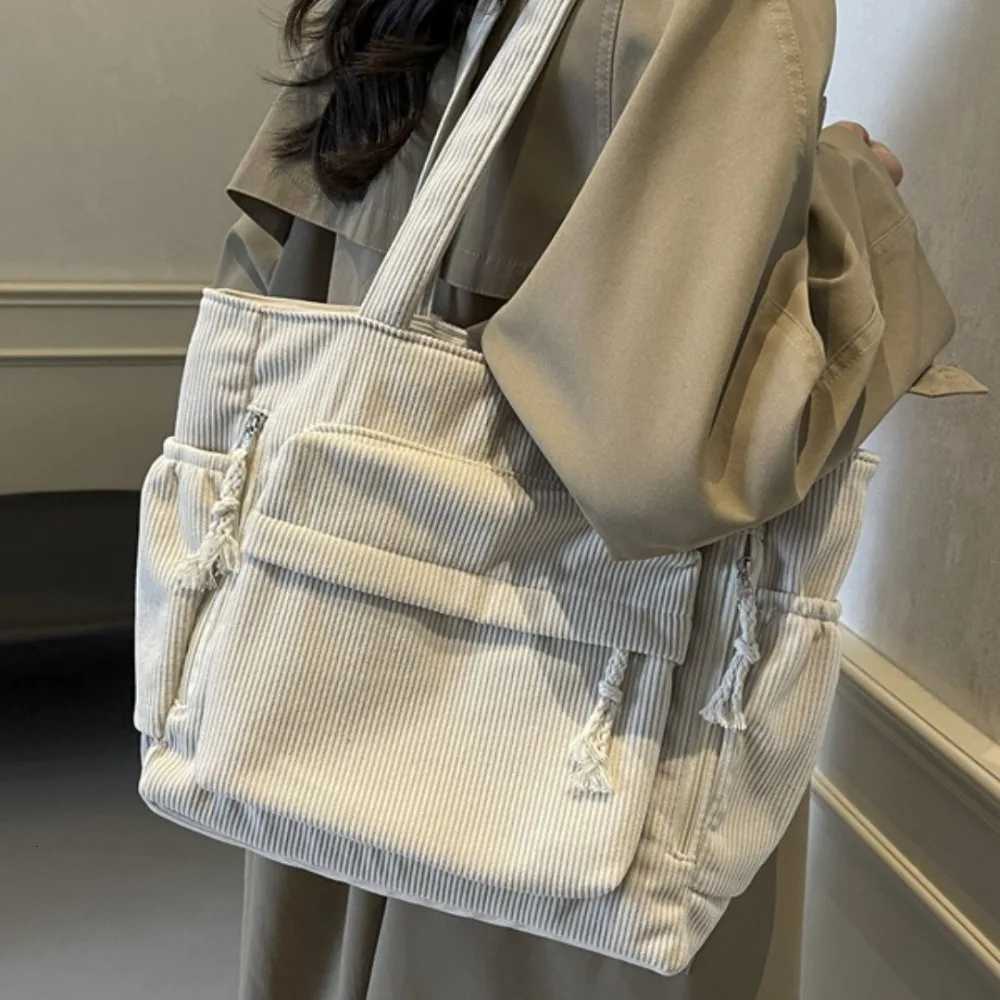 Fashion Corduroy Work Shoulder Bag Casual Large Capacity Crossbody Bag Versatile with Multiple Pocket Travel Bag For Women R250908