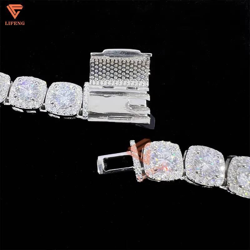 Hot Sale Clustered Tennis Chains 10mm Iced Out Vvs Diamond 925 Sterling Silver Moissanite Stones Tennis Link Bracelet Necklace