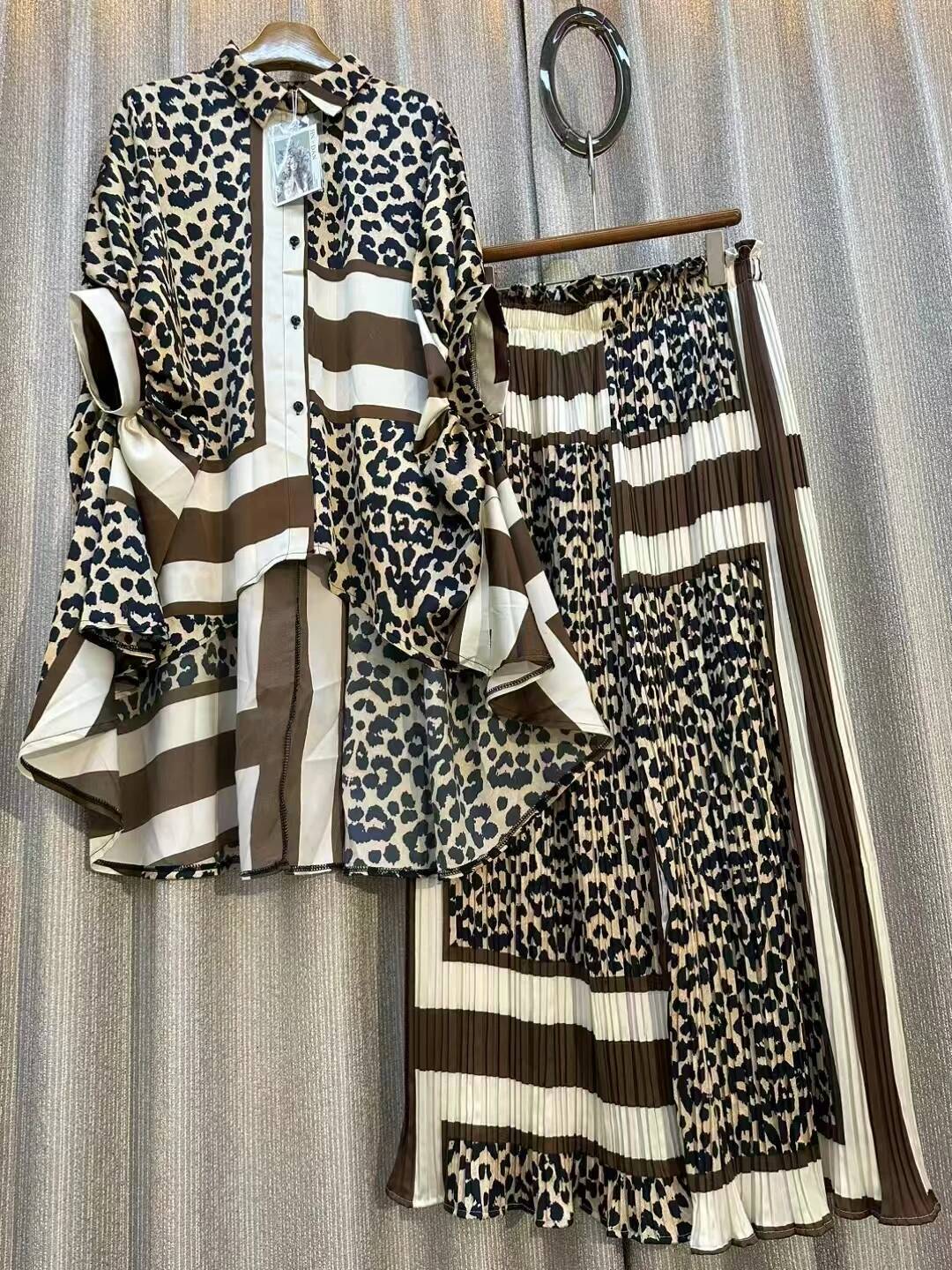 2025 design Luxury Printed Single breasted Long sleeved Shirt with Elastic Waist, Wide Leg Pants, Two piece Autumn/Winter New Designer Clothing