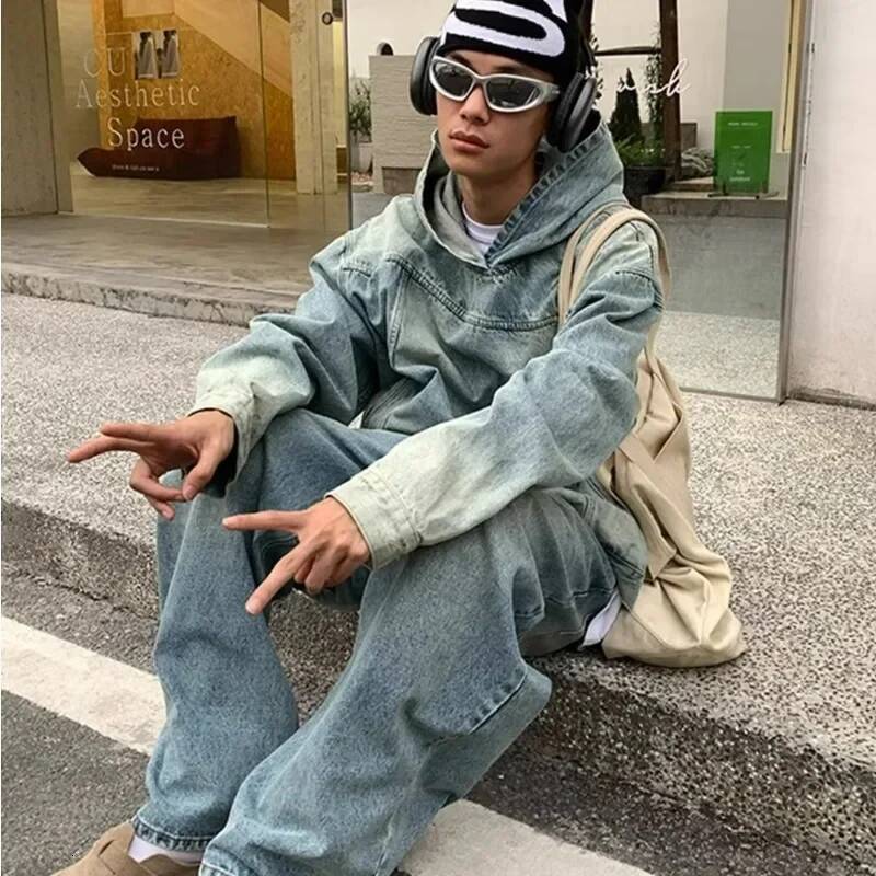 2025 Men's New Denim Sportswear Hoodie American Retro Street Dress Loose Jacket, Suitable for design Popular Spring, Autumn, Winter Designer Clot