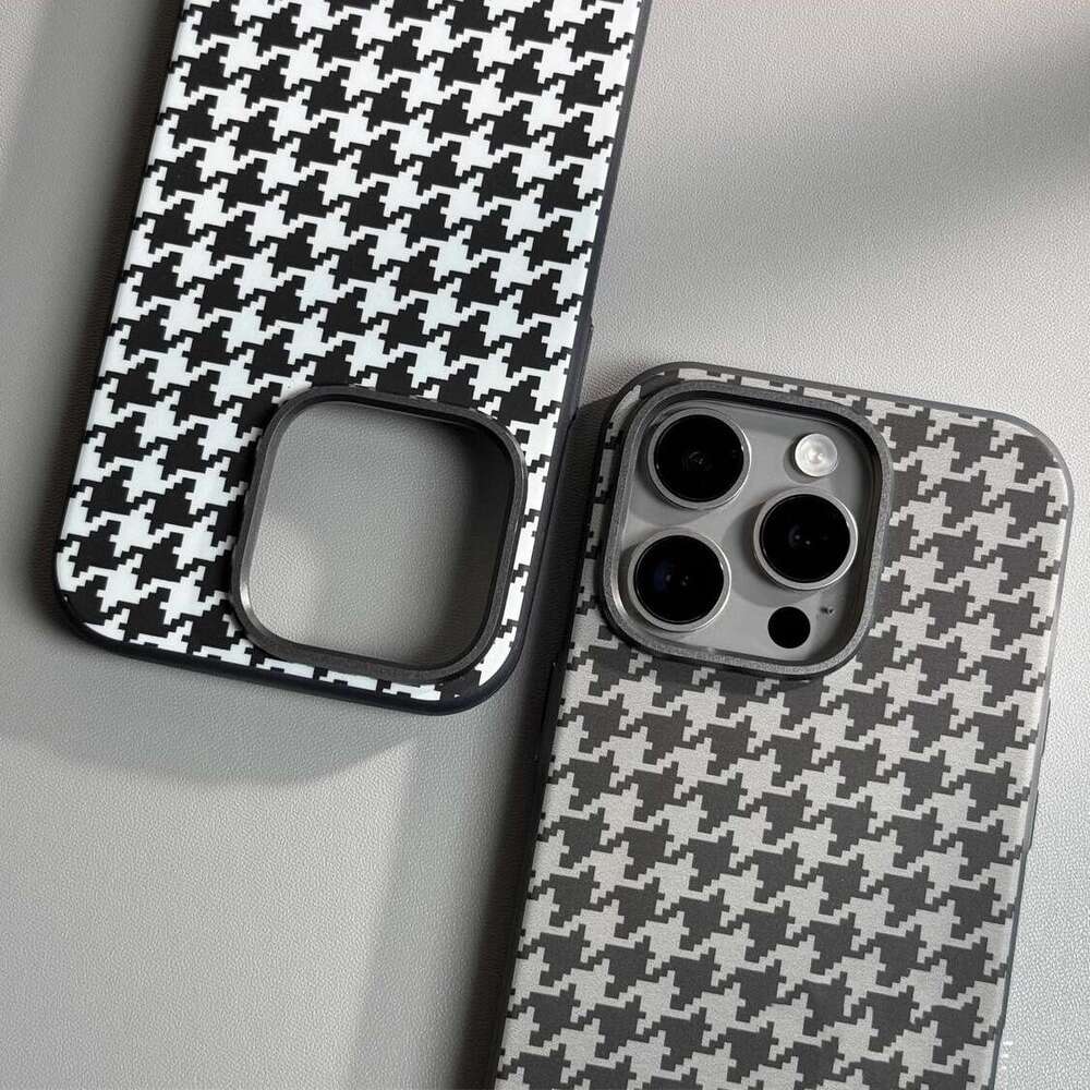 DHgargets Compatible iPhone 16 Pro Max Case Houndstooth Texture Skin Feel PC Magnetic Apple 14 Shockproof Protective Cover 15