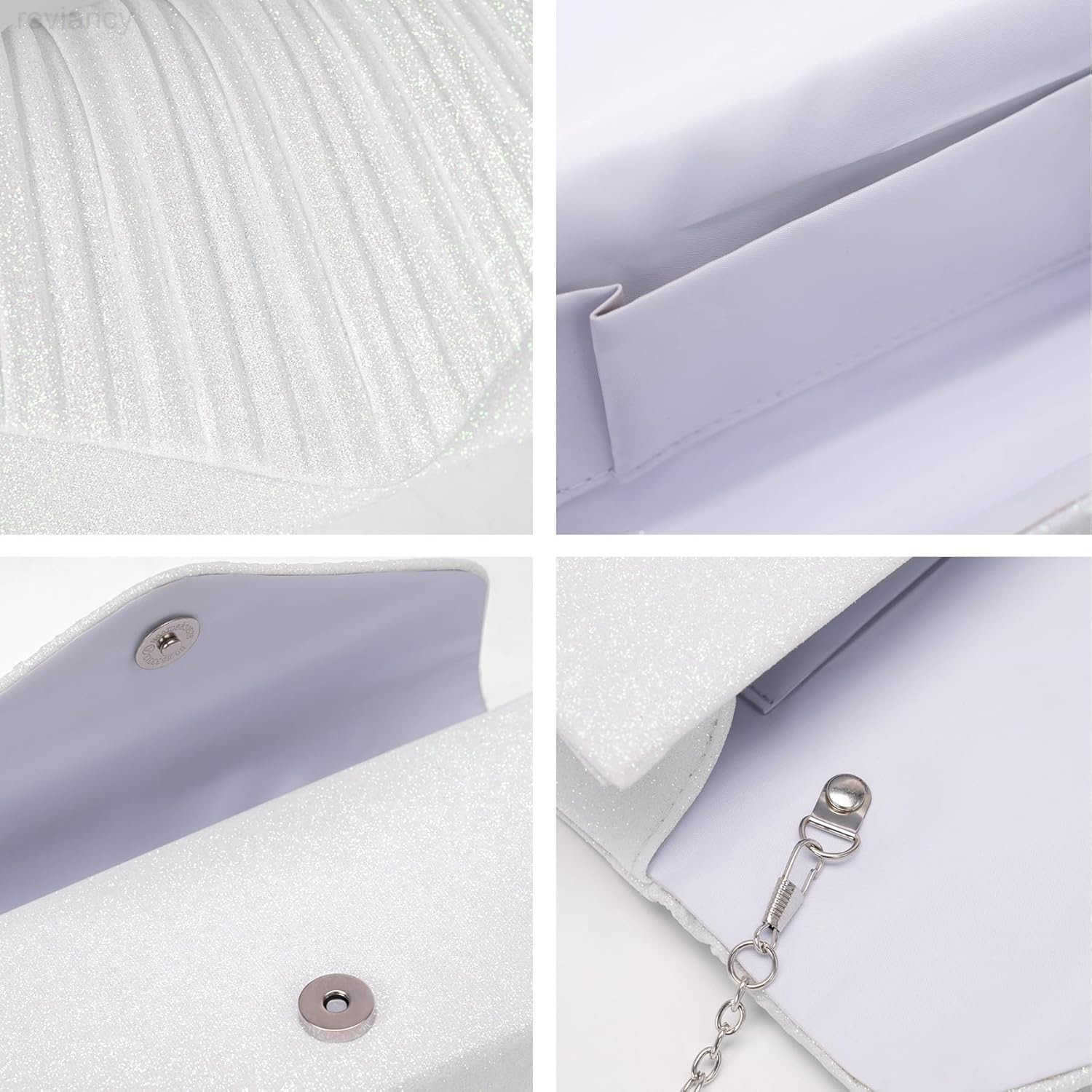 White Clutch Purse for Women Elegant Pleated Evening Bags with Chain Strap Sparkly Green Sequin Envelope Clutch Bag Formal Shoulder Handbag for Weddin