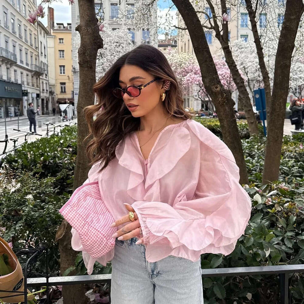 2025 Spring and Autumn New Loose Casual Elegant Chiffon Blouse with Ruffled Design