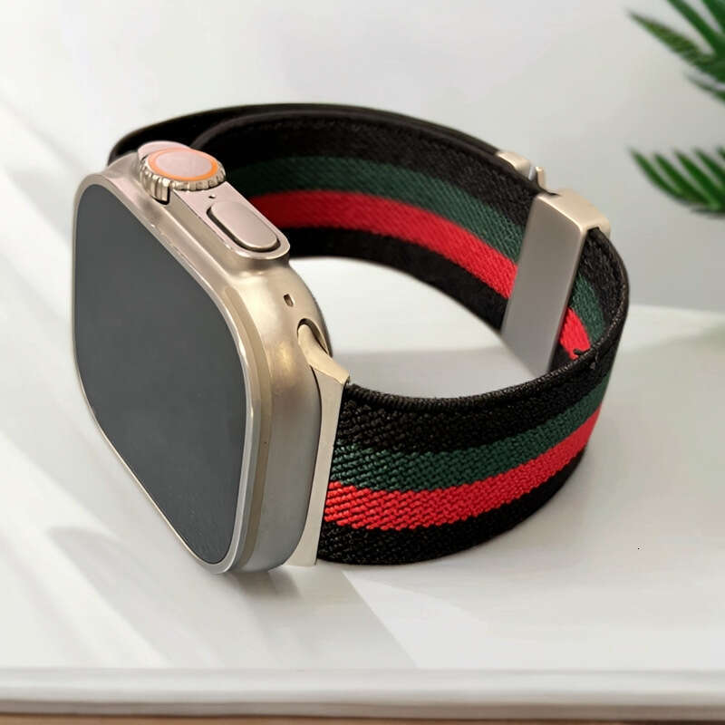 DHgargets Elastic Pattern Watch Band - Compatible with Apple S1-S10, 42mm/46mm, Ultra 2, Parachute Buckle, Color Block
