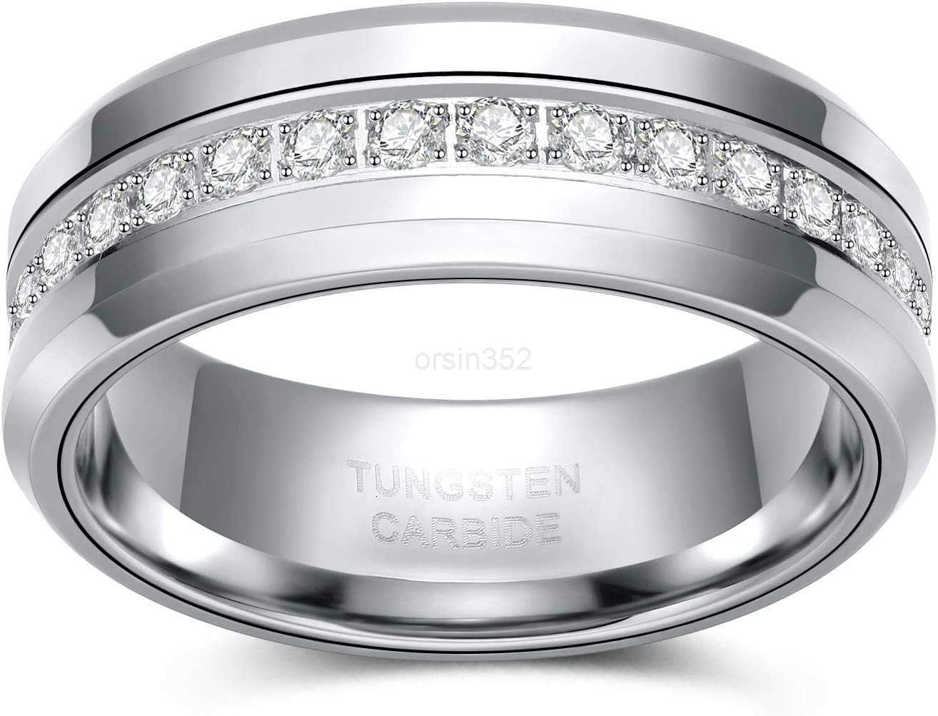 6mm 8mm Mens Tungsten Wedding Bands with Cubic Zirconia Eternity Ring CZ Inlaid Black Silver Tungsten Carbied Rings High Polish Size 713W250908