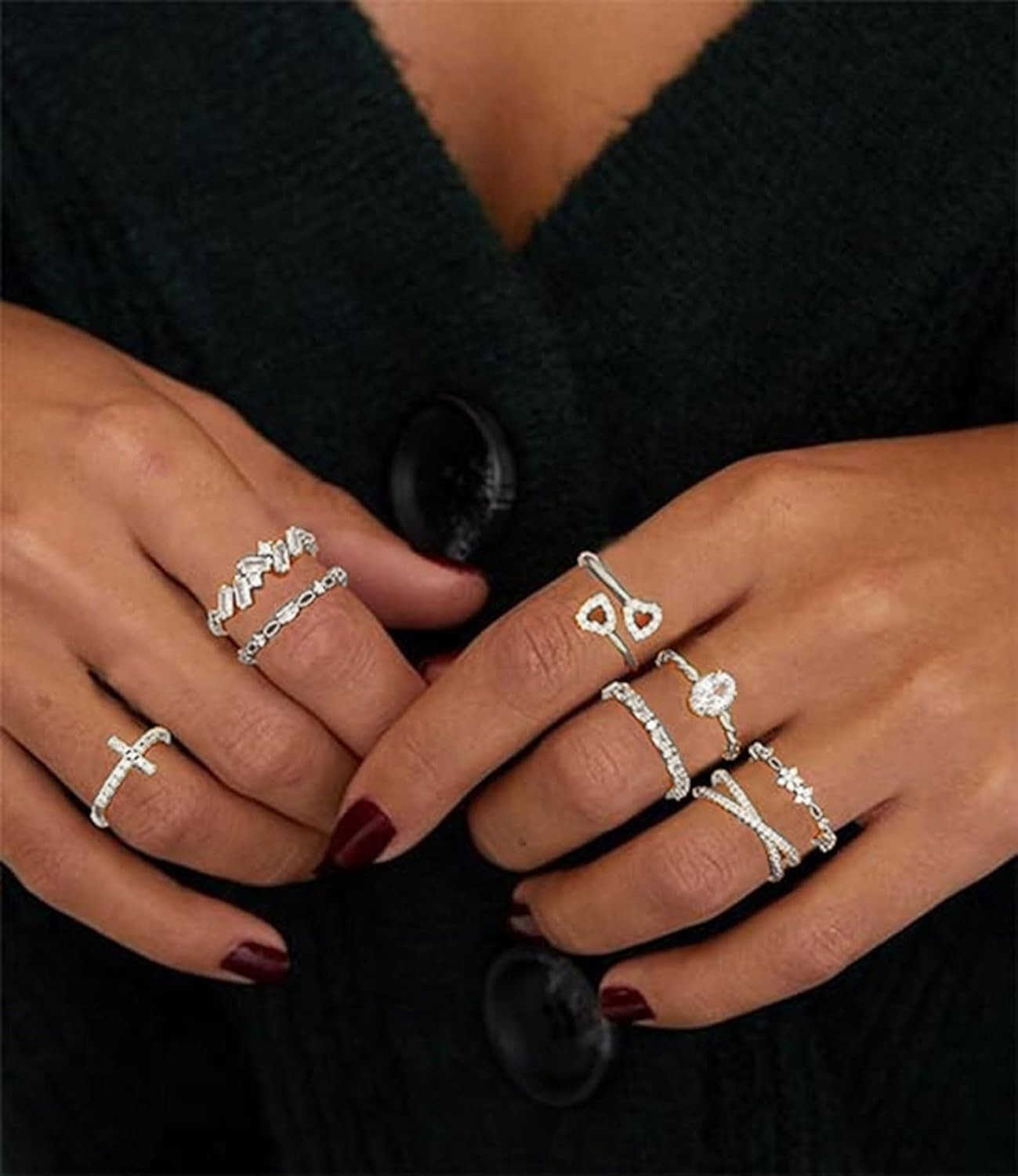 Gold Silver Rings For Women Non Tarnish Gold Plated Stackable Rings Wedding Engagement Bands Dainty 14K Gold Ring Simple Trendy Cubic Zirconia Thumb S