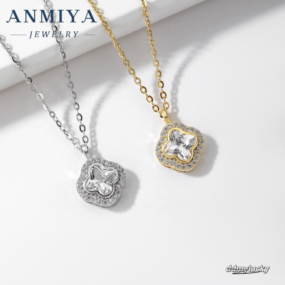 Sterling Sier Clover Pendant Women Square Zircon Link Chain Necklace For Parties Gifts ddmyLucky ddmyLucky