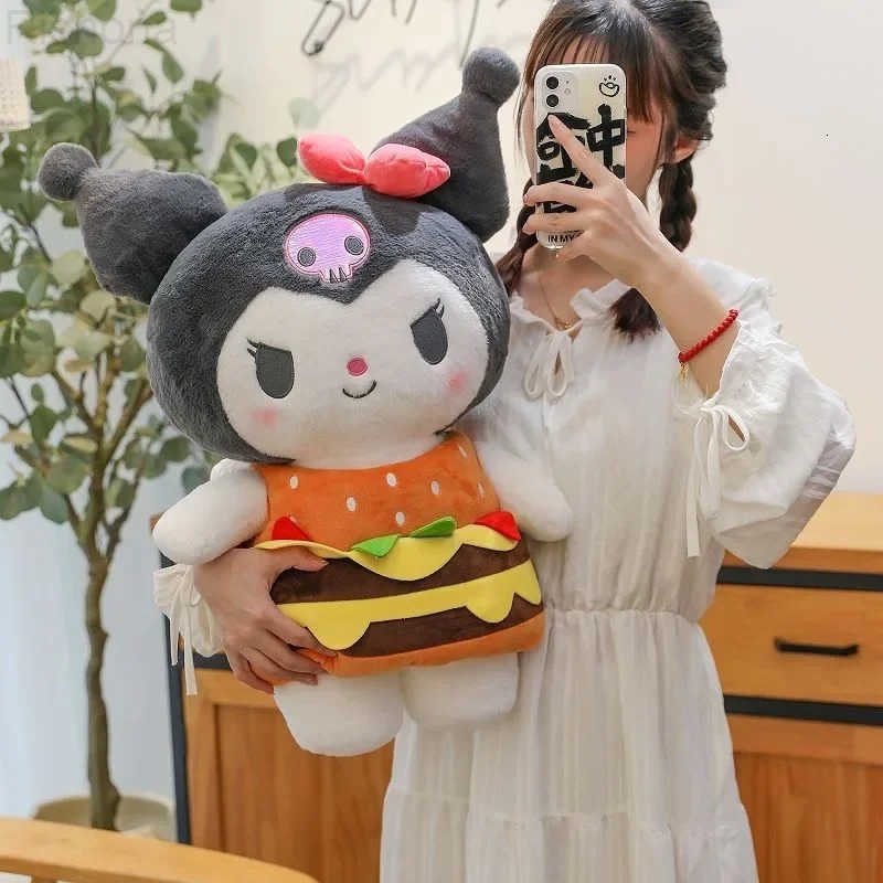 Sanrio Kawaii Kuromi My Melody Hamburg Big Plush Toys Dolls Pillow Anime Room Decoration Dolls Children Gifts H251120