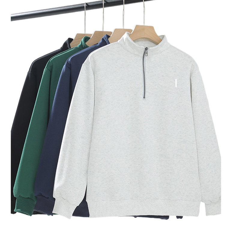 320g Stand Collar Half Zipper Sweatshirt Men Loose Versatile Pullover Men Women Sweater Trend Top AD36