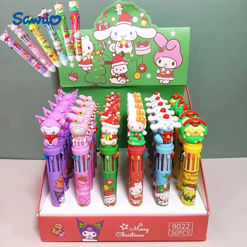 Sanrio 36pcs Ballpoint Pen Christmas 10color Pen 05mm Student Kawaii Stationery Press School Office Supplies Gifts L250908