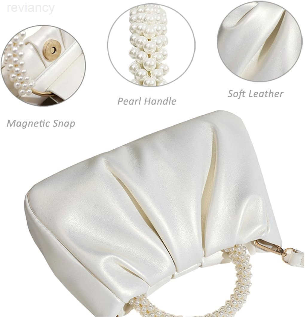 Evening Purse Women Small Pearl Handbags Soft Leather Ruched Bag Wedding Bridal Clutch Party Prom Crossbody PursesW250908