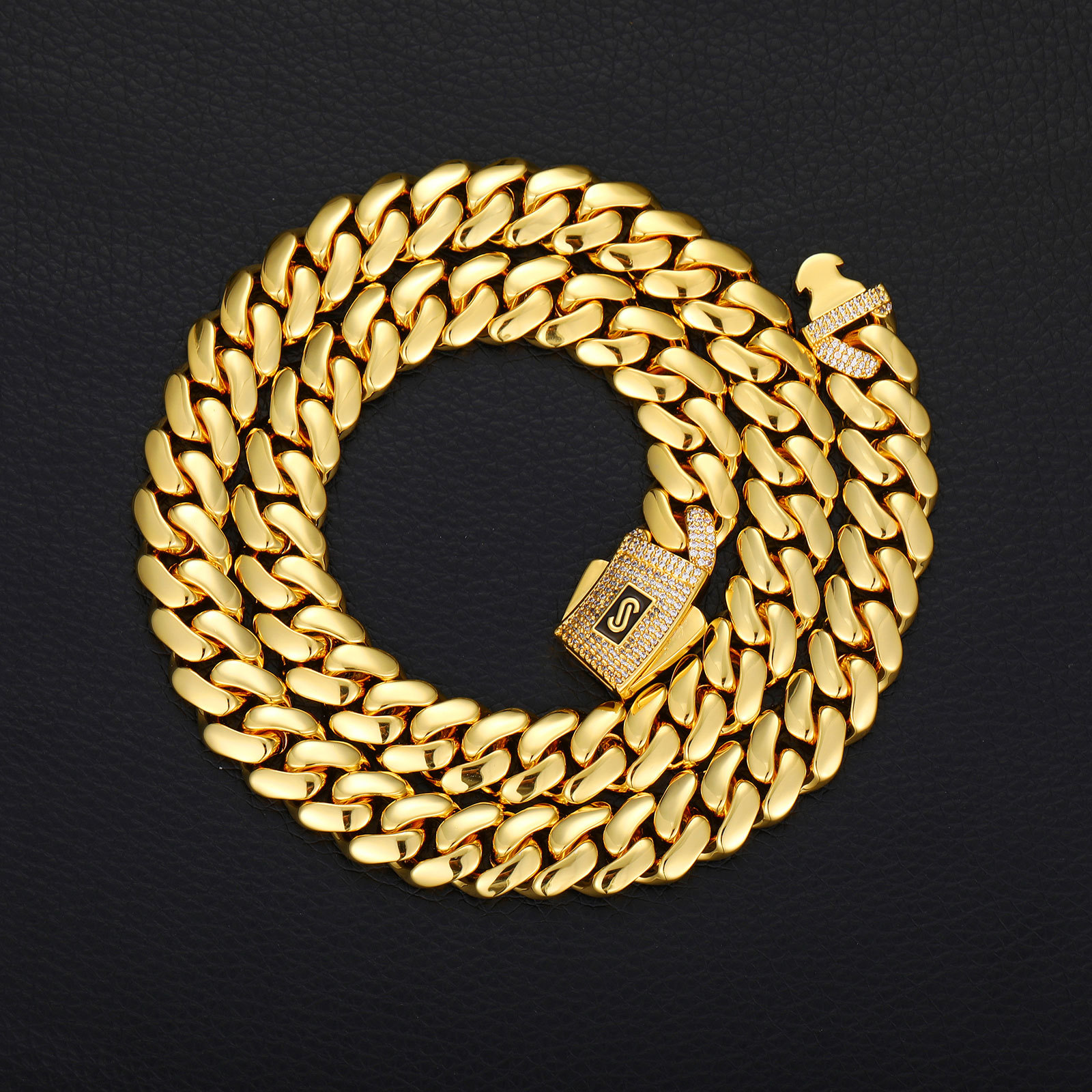 Hip Hop Miami Cuban Chain Necklace Chokers High Polished 18K Real Gold Plated 5A Zircons Jewelry