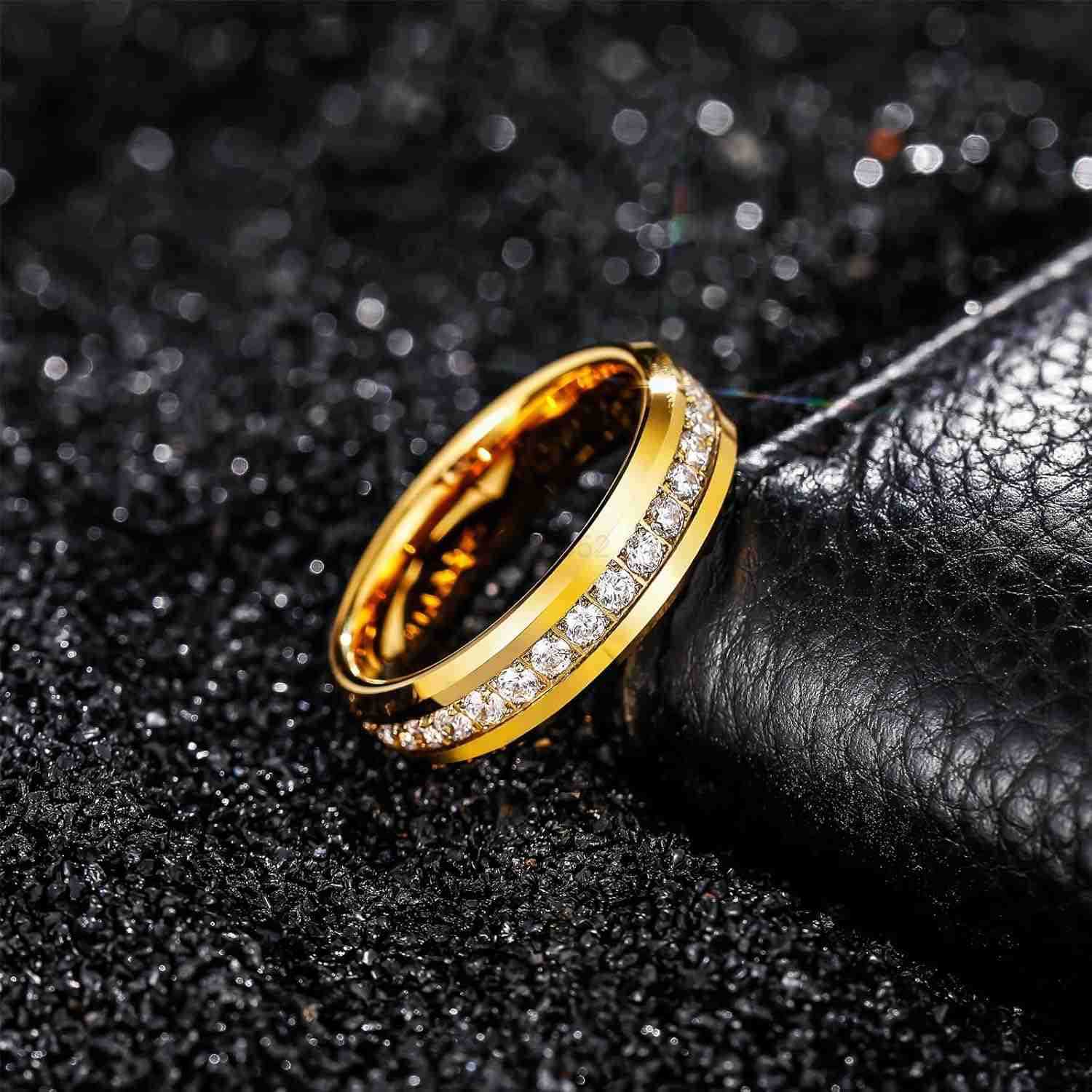 6mm 8mm Mens Tungsten Wedding Bands with Cubic Zirconia Eternity Ring CZ Inlaid Black Silver Tungsten Carbied Rings High Polish Size 713W250908