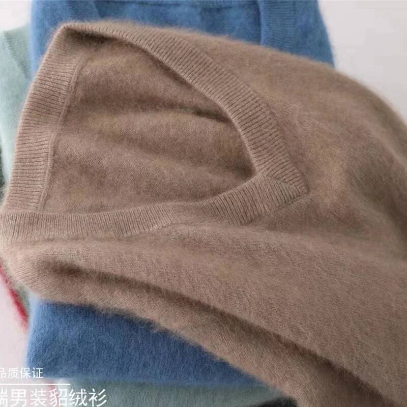 Men's 100% Pure Cashmere Sweater V-neck Pullover Knit Bottoming Shirt Autumn And Winter New Long-Sleeve High-End Mink Tops