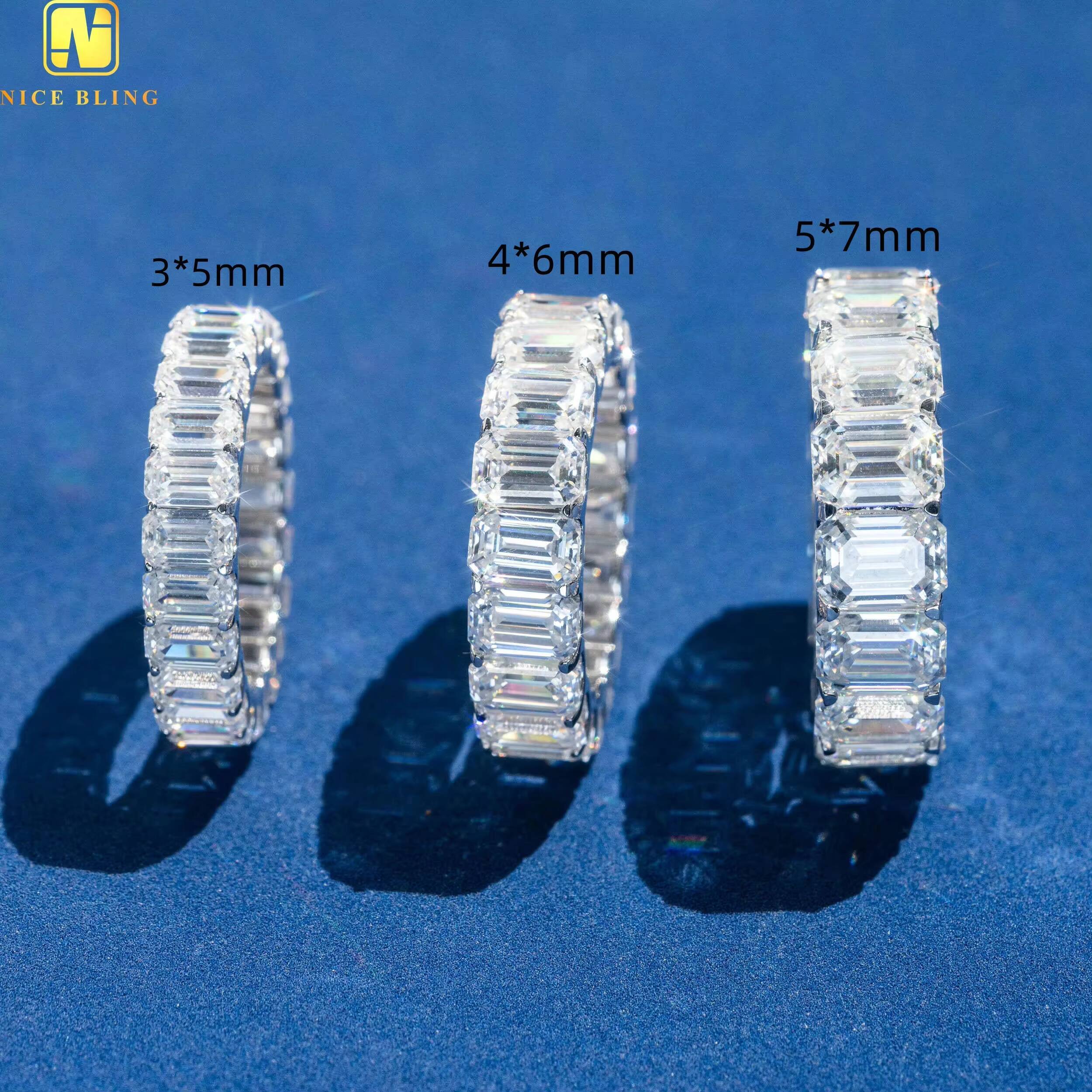 Radiant Cut Emerald Infinity Ring Band Ring Collection Real Gold Plated Jewelry Moissanite 925 Rings Unisex Hip Hop Fine Jewelry