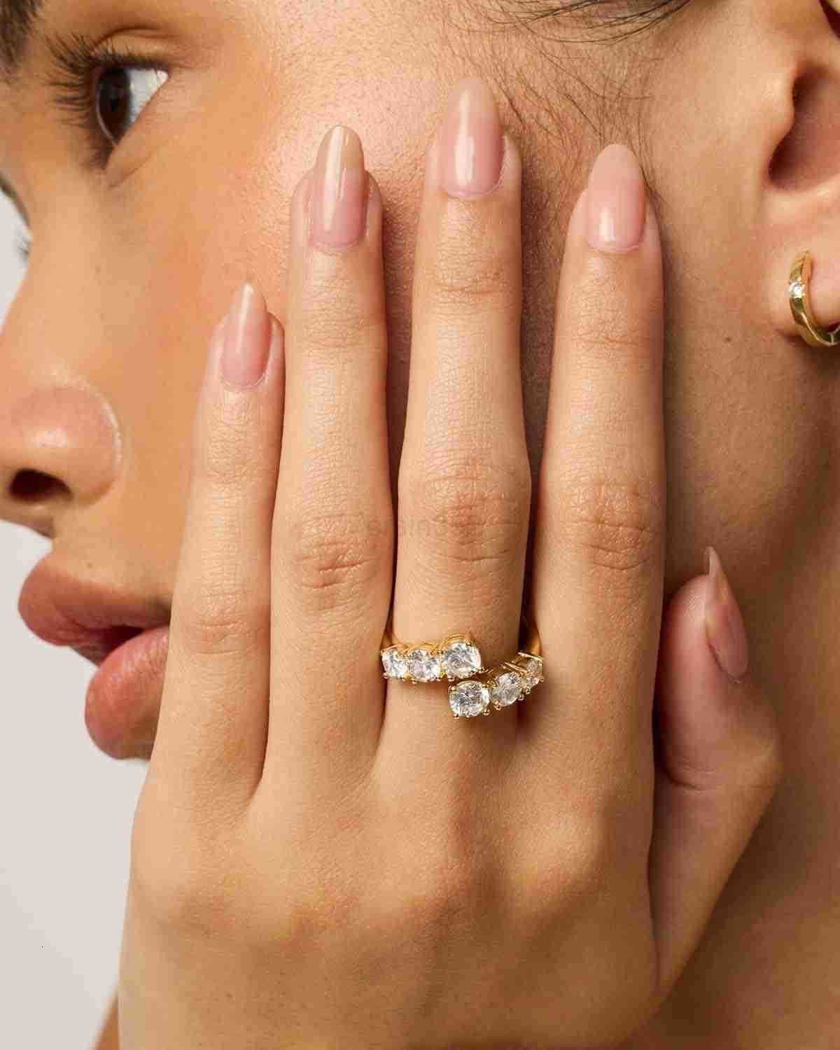 14K Gold Plated Cubic Zirconia Crossover Chunky Eternity Ring for Women Open Twist Stackable Bands CZ Statement RingsW250908