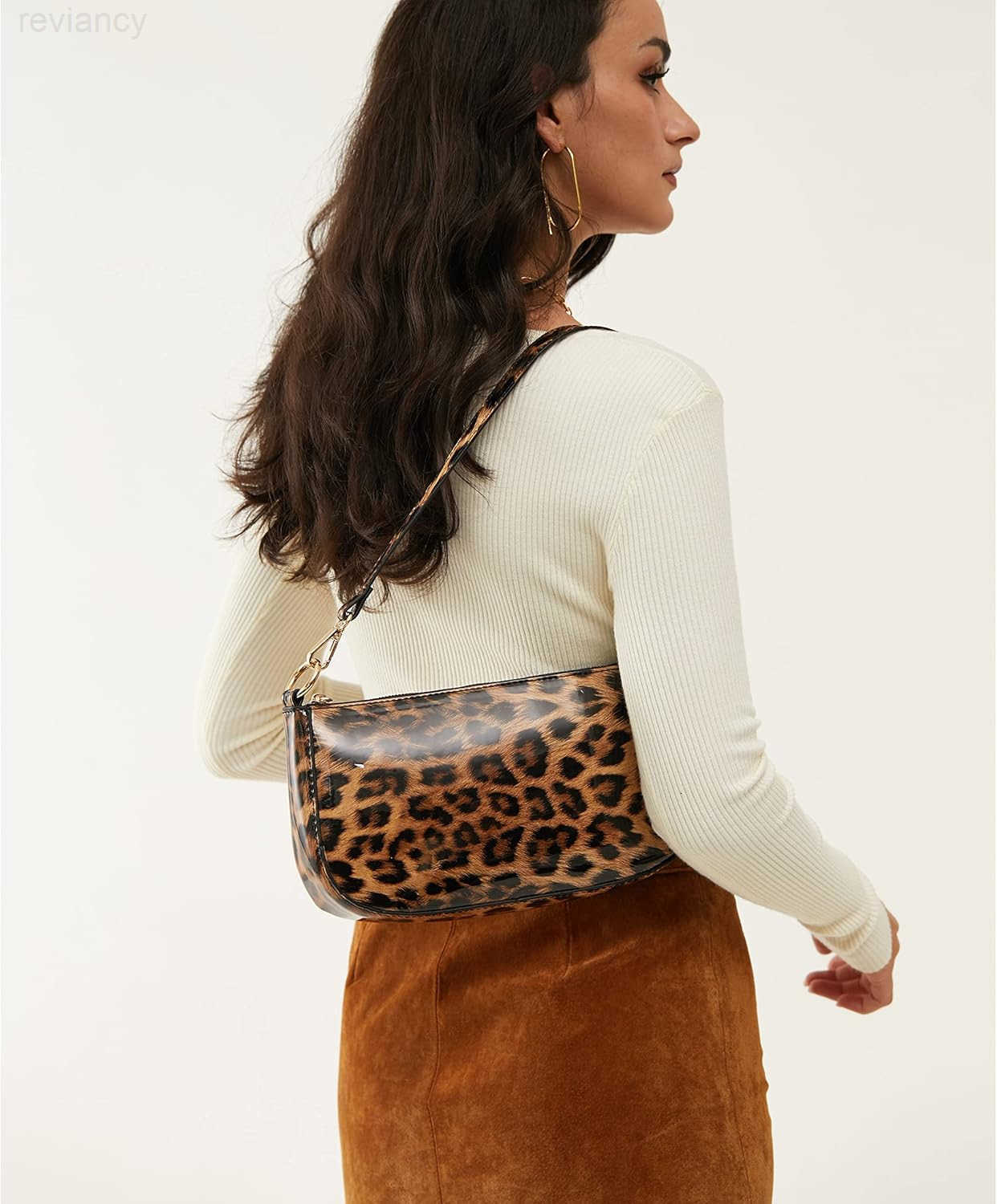 Leopard 90s Women Shoulder Bag Glossy Patent Vegan Leather Crossbody Bag Clutch PurseW250908