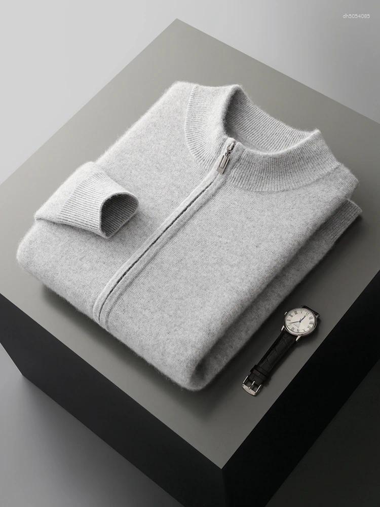 Mens Tracksuits Men Mock Neck Zippers Cardigan Cashmere Sweater Pants Sets Elastic Waist Pencil Trousers Knitted Thicken Clothing