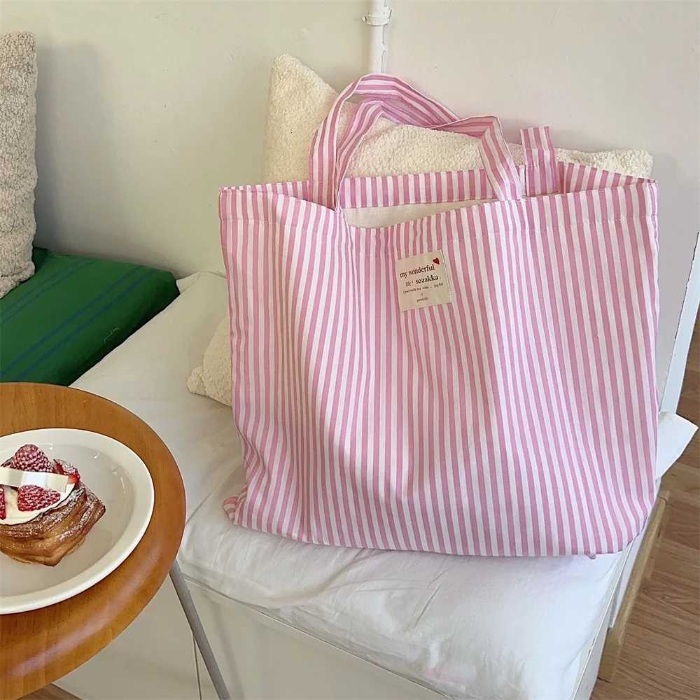 Large Capacity Canvas Women Handbags Tote Bag Striped Shoulder Bag Female Casual Multifunctional Travel Shopping Bags Handbag R250908