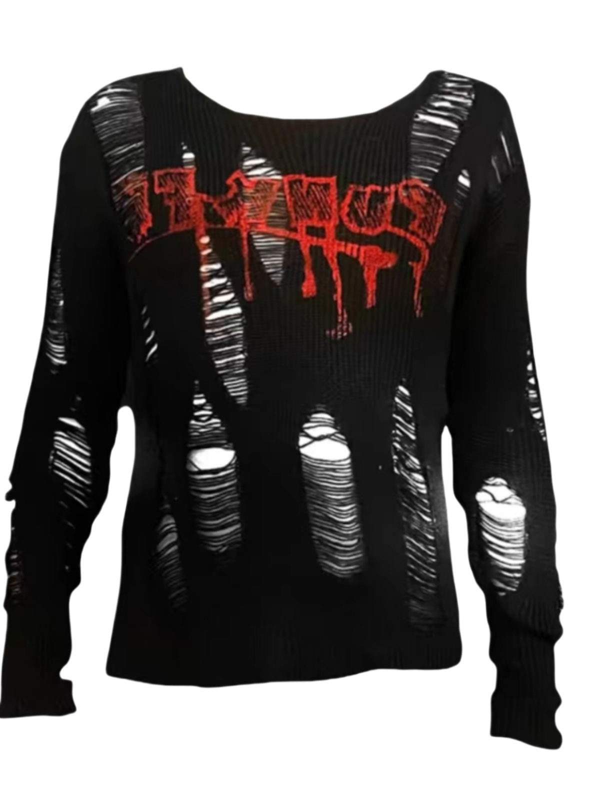 Knitted Sweater Long Sleeve Distressed Fringe Vintage Punk Street Hip Hop Slim Gothic New Style 241116