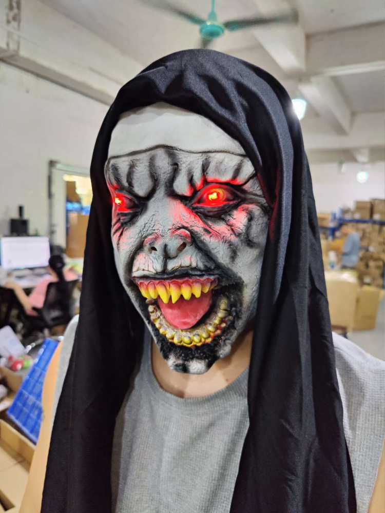 Halloween Summoning 2 Nun Mask Horror Nun Mask Cosplay Scary Bloody Demon Ghost Face Latex Masks with Headscarf Party Costume Props Deluxe Scary femal