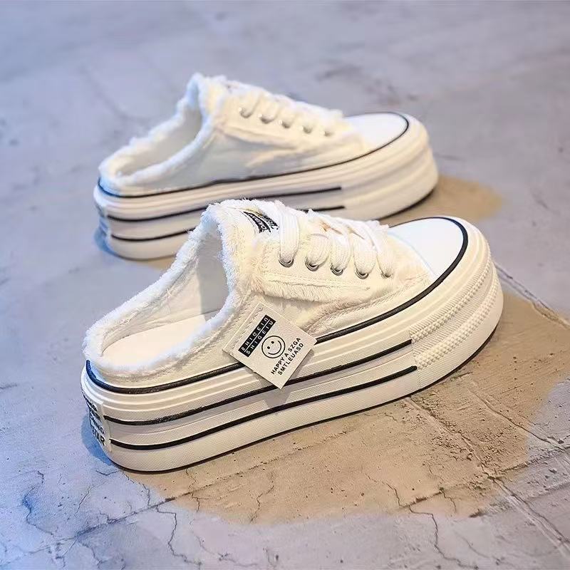 Casual New Height Increasing Platform Canvas Women Summer Outer White Sneakers Slipper Slip on Sandals Vulcanize Shoes 2945