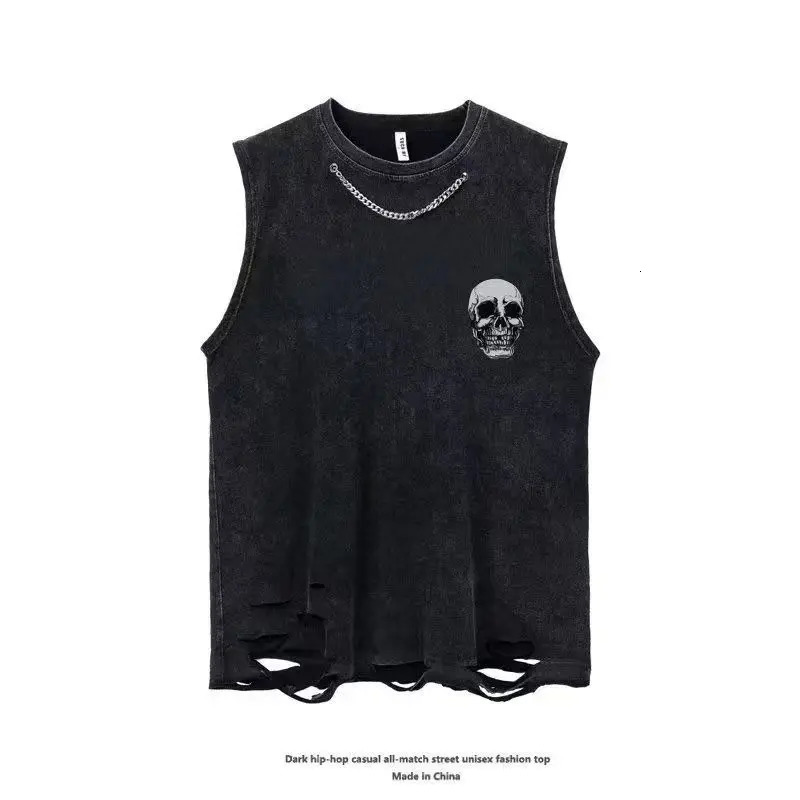 Y2K Men Clothing USA Style Street Skull Print Cotton Vest Sleeveless Tshirt Summer Man Casual Sports Fitness Tank Top Techwear 250907