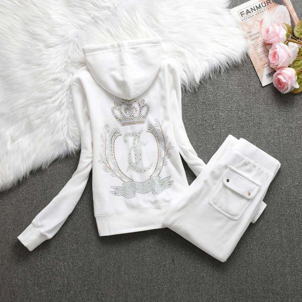 Juicy Cotoure Tracksuit 2 Piece Outfits Luxury Embroiery Rhinestone Hooy Womens Designer Juciy Sweatsuit Zip Up Hooie Jacket Yogawomen Sets Sports Clo