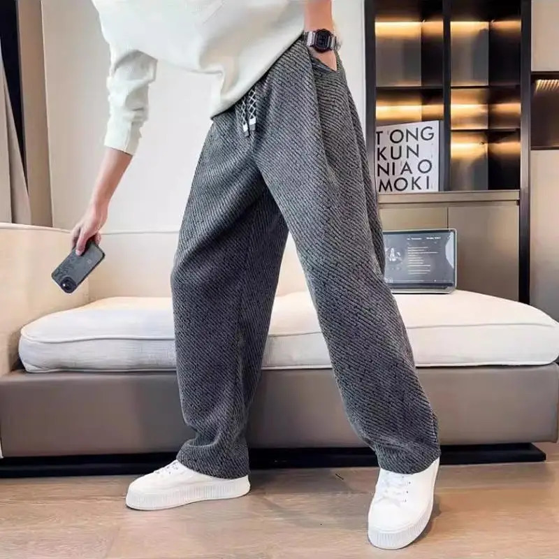 American Loose Mens Sherpa Fabric Straight Pants 250908