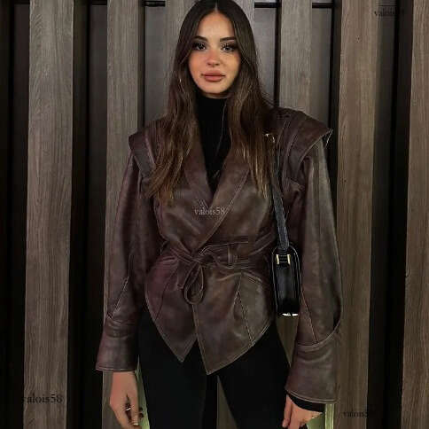 Women's jacket women's coat Hoodie hoodies tracksuit European and American Women's Clothing Hot-Selling American Retro Casual Faux Leather Jacket - High-Quality Soft