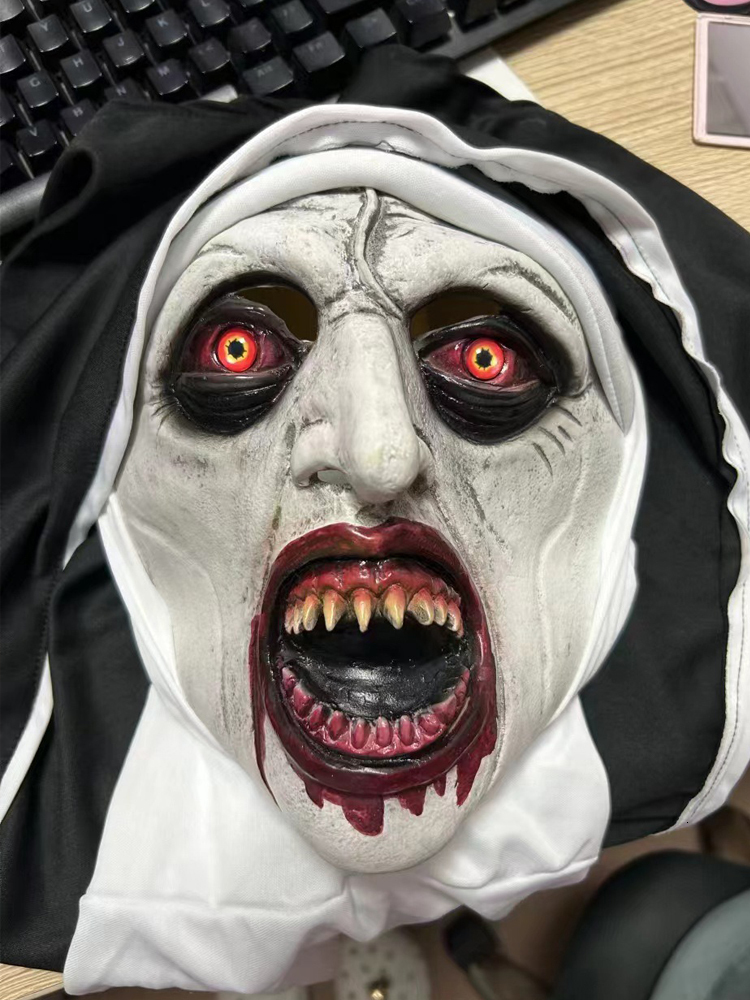 Halloween Summoning 2 Nun Mask Horror Nun Mask Cosplay Scary Bloody Demon Ghost Face Latex Masks with Headscarf Party Costume Props Deluxe Scary femal