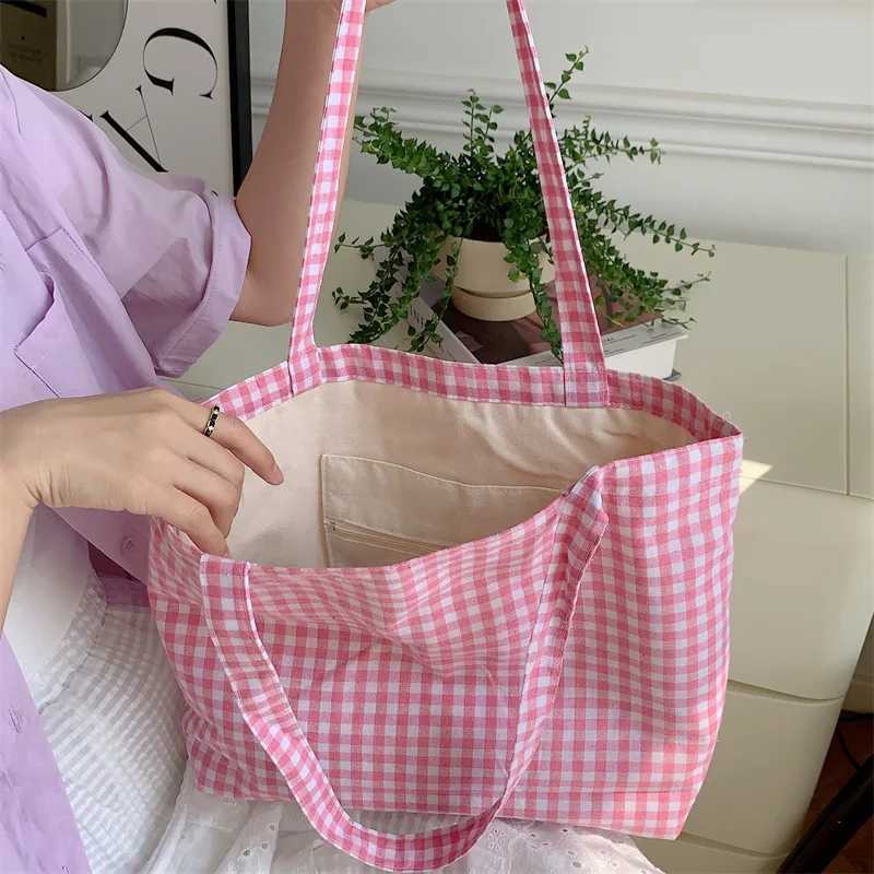 Youda Ladies New Style Canvas Fabric Plaid Shoulder Bag Fashion Simple Handbag Large Casual Capacity shopping Tote Bags R250908