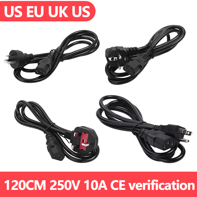 HONGPOE 1.2M 3 PIN EU US AU UK Plug Computer PC AC Power Cord Adapter Cable for Printer Netbook Laptops Game Players Cameras Europe Powe Plugs