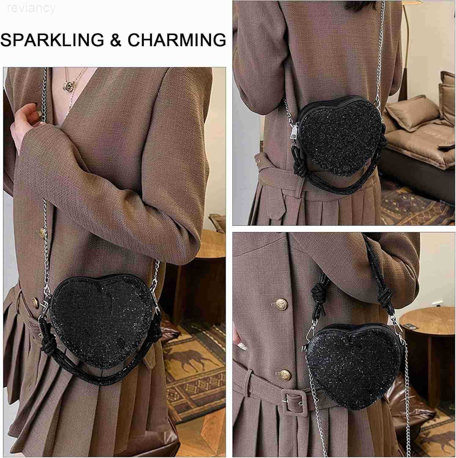 Evening Bag for Women Silver Purse Heart Shaped Purse Crossbody Bags Shoulder Handbag for FormalW250908