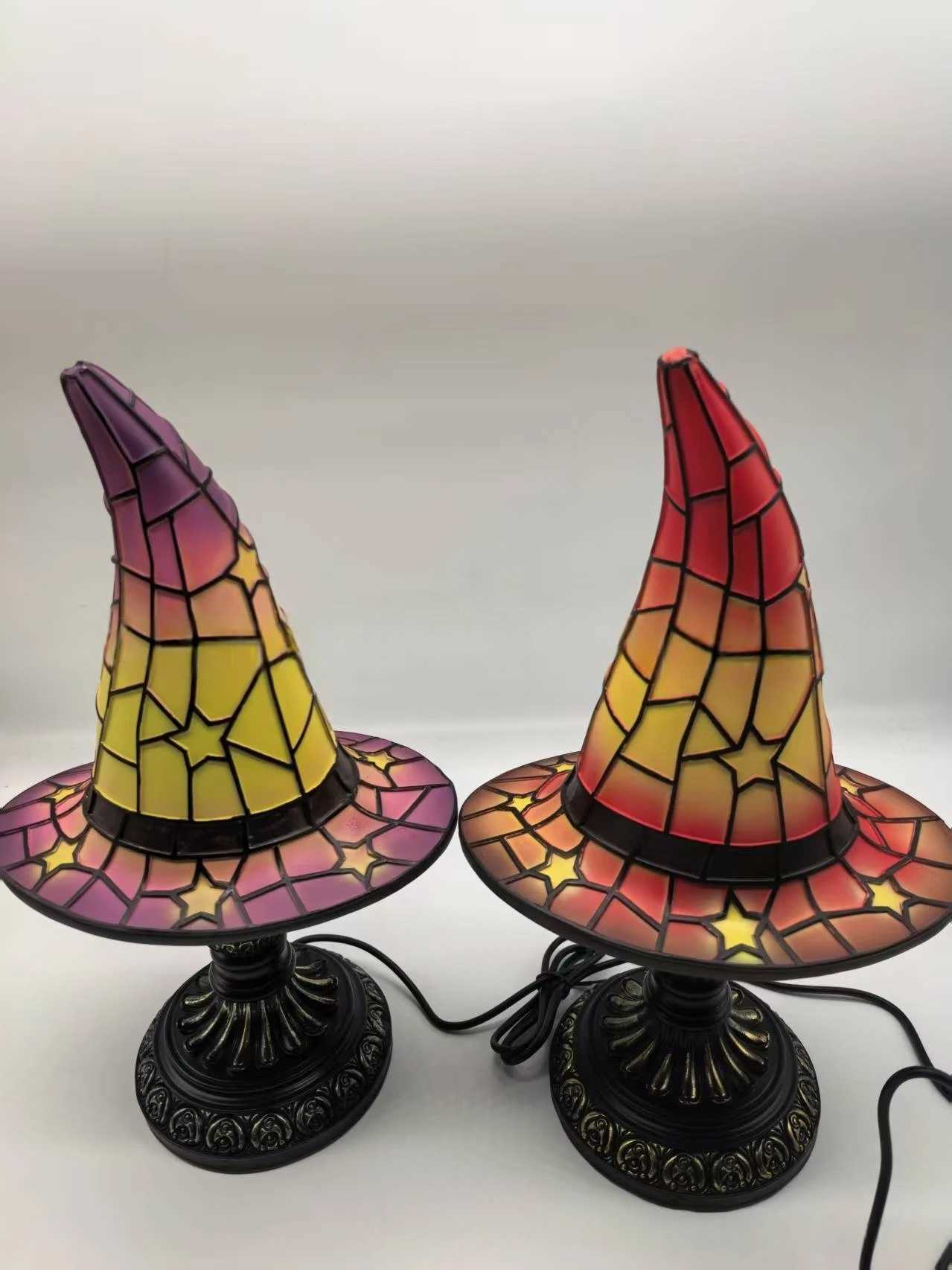 Stained Glass Witch Hat Lamp Bedside Night Light Halloween Decor Perfect for Halloween Decorations Haunted Houses Living RoomsXJ250908