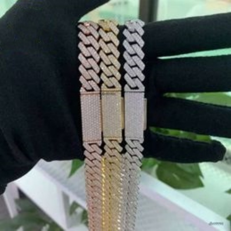 Top Quality D VVS 8mm-20mm Iced Out Hip Hop Cuban Chain Necklace Bracelet with BLING for Men and Women