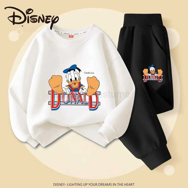 Disney Autumn Baby Girl Boy Clothes Set Children Donald Duck Printing Sweatshirt Top and Pants Bottom 2Pcs Suit Cotton Tracksuit H250908