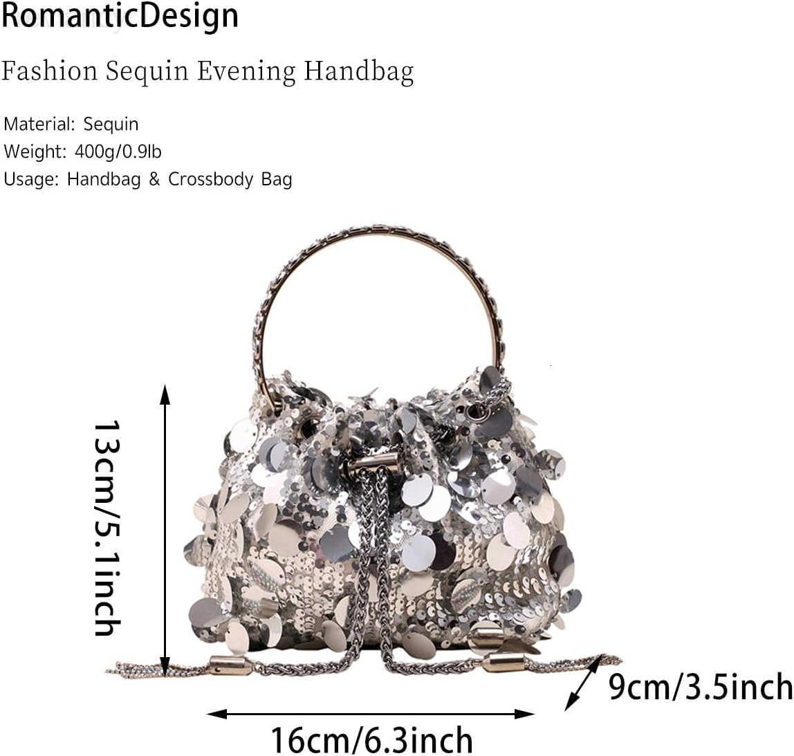 Women Sparkly Sequin Clutch Purse Glitter Metal Tassel Evening Handbag Crossbody Bag for Party Prom BanquetW250908