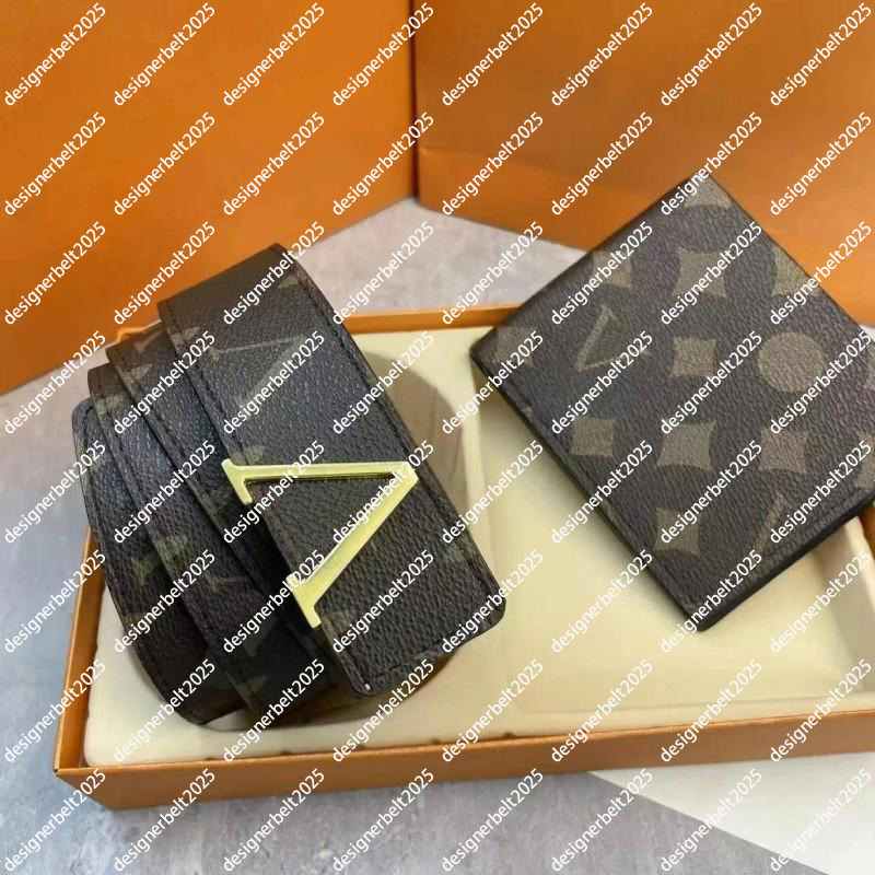Men's belt designer belt luxury metal gold buckle brown belt body belt women's belt fashion 2-piece set wallet belt set gift box perfect product length 105-125cm