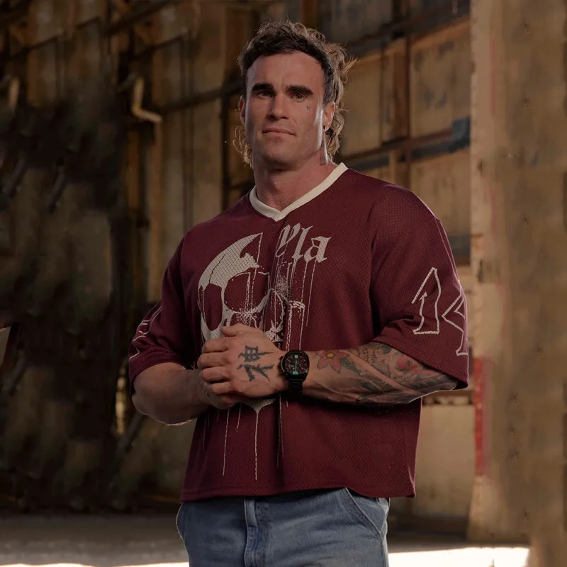 Summer YA Trendy Super Large Tshirt Men Sports Fitness Quick drying Breathable Mesh Printed Short Sleeve Top 250908