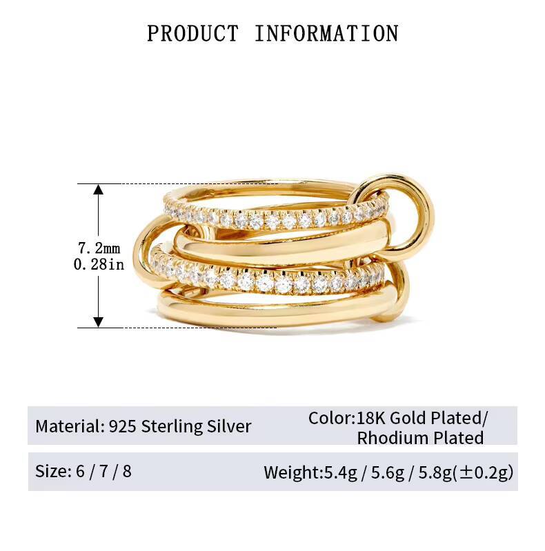 RINNTIN GSR10 Wholesale Custom Luxury Unique Fine Jewelry Four Linked Eternity Band Combination 925 Sterling Silver Rings Girls